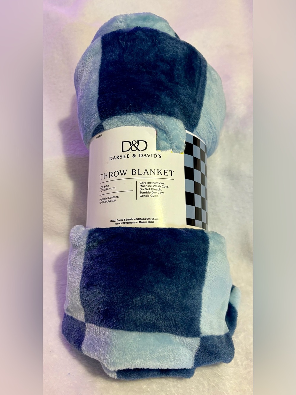 Blue Plush Check Throw Blanket